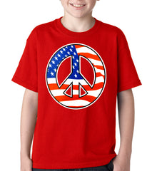 American Flag Peace Sign Kids T-shirt Red