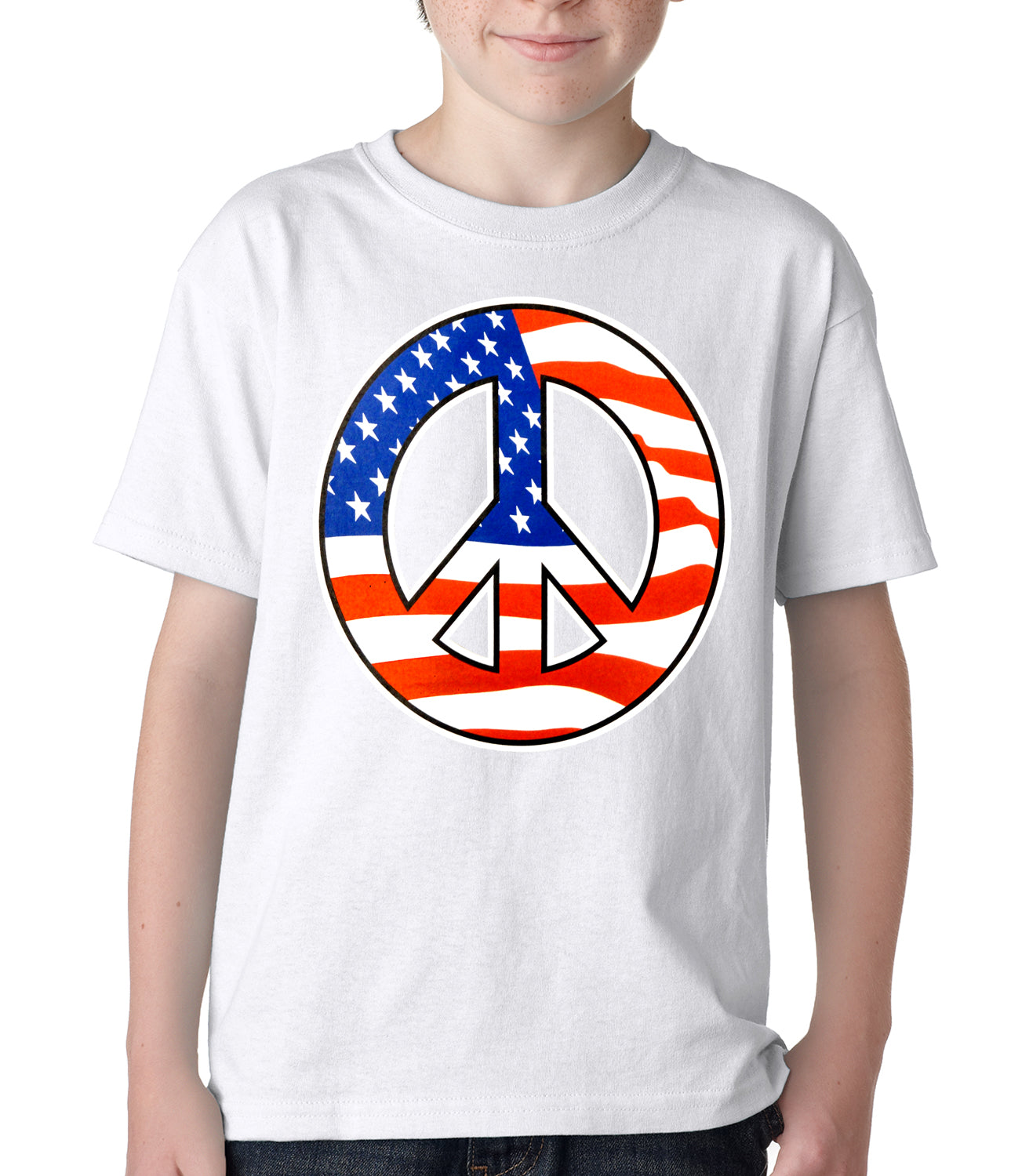 American Flag Peace Sign Kids T-shirt White
