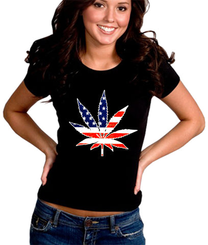 American Flag Pot Leaf Girl's T-Shirt