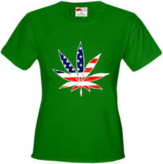 American Flag Pot Leaf Girl's T-Shirt