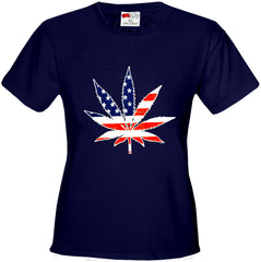 American Flag Pot Leaf Girl's T-Shirt