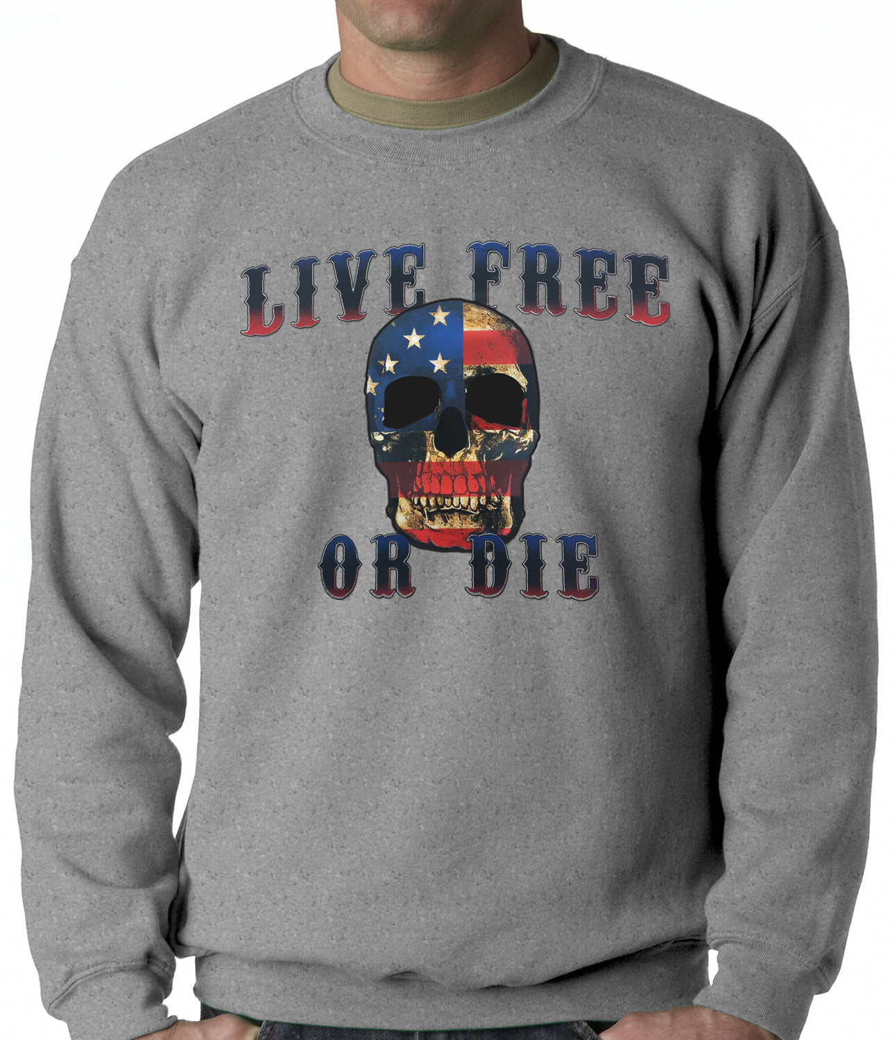 American Flag Skull - Live Free or Die Adult Crewneck