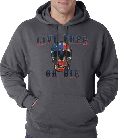 American Flag Skull - Live Free or Die Adult Hoodie