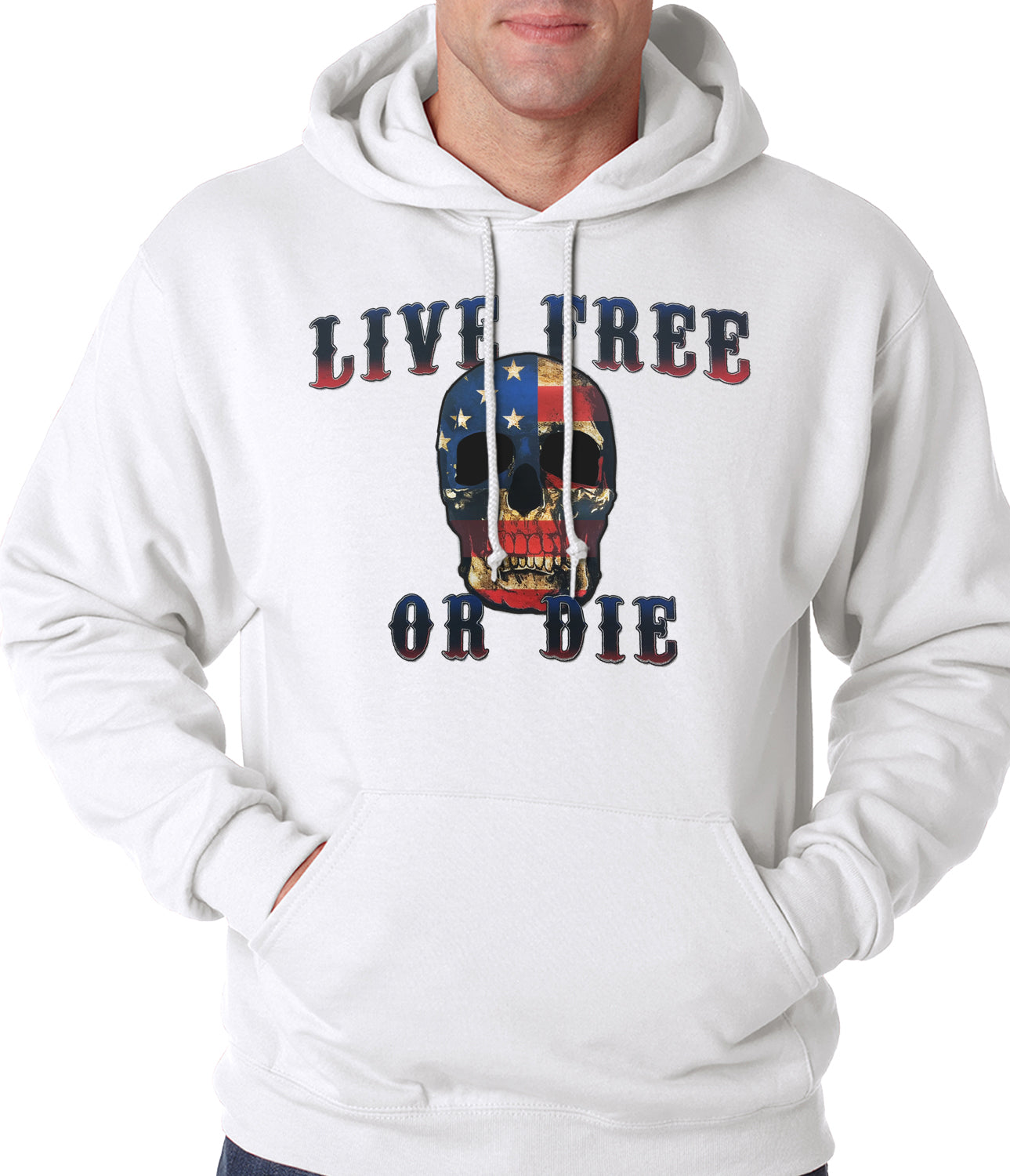 American Flag Skull - Live Free or Die Adult Hoodie