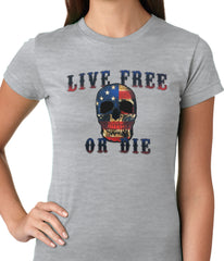 American Flag Skull - Live Free or Die Ladies T-shirt