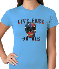 American Flag Skull - Live Free or Die Ladies T-shirt