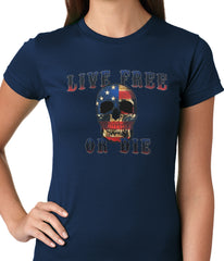 American Flag Skull - Live Free or Die Ladies T-shirt