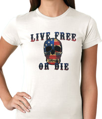 American Flag Skull - Live Free or Die Ladies T-shirt