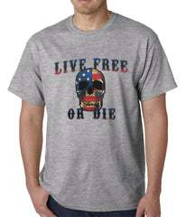 American Flag Skull - Live Free or Die Mens T-shirt