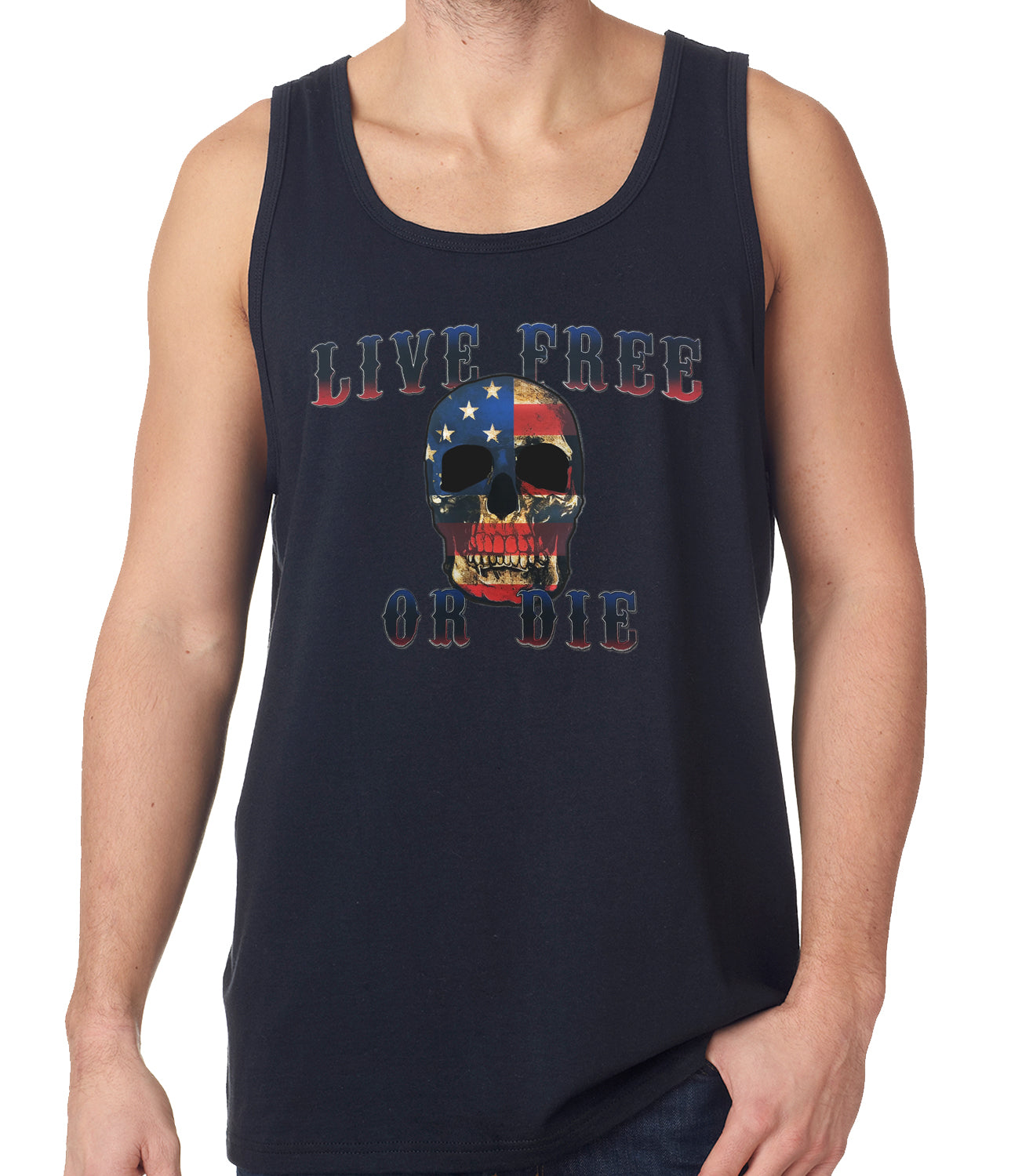 American Flag Skull - Live Free or Die Tank Top Black