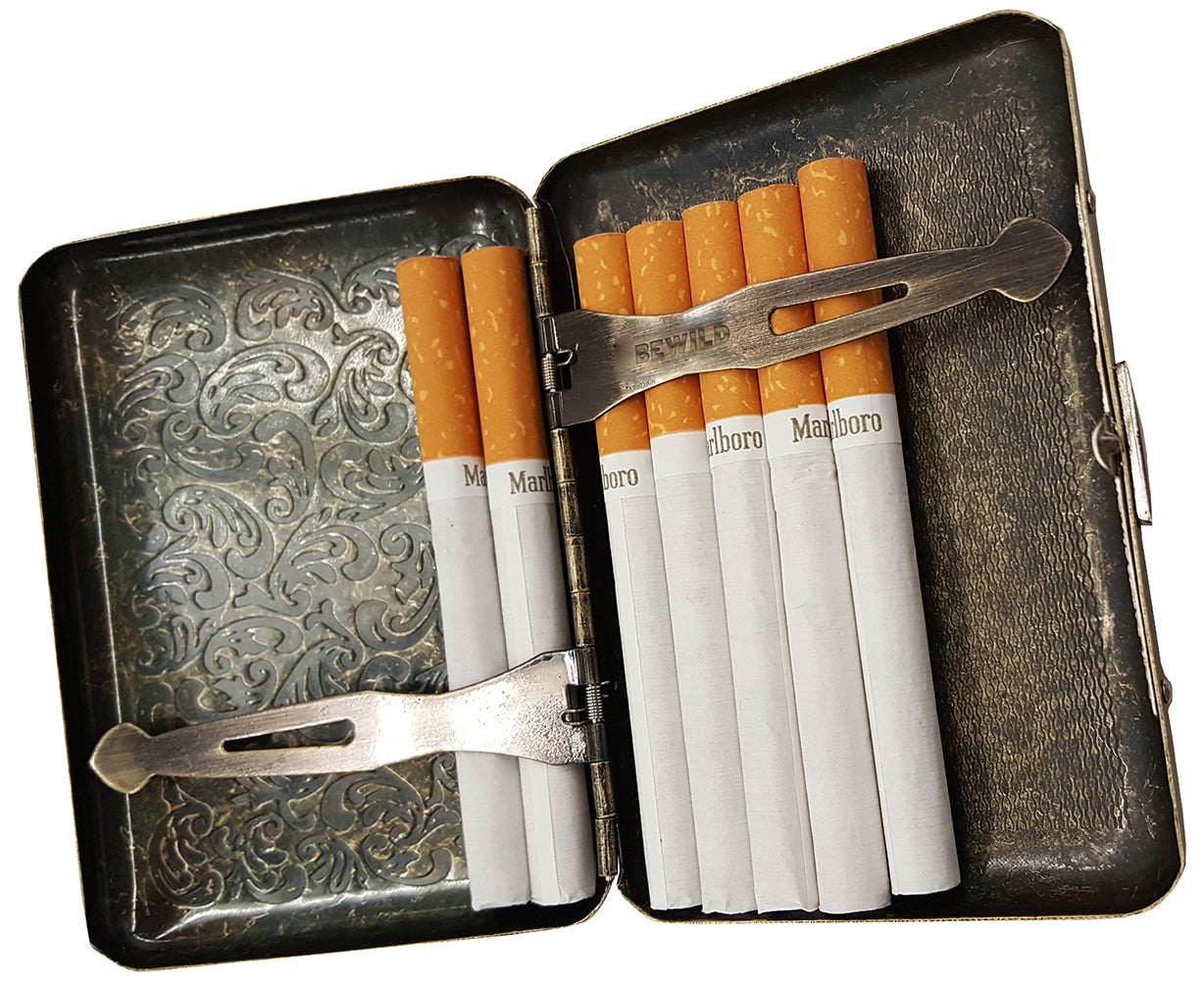 Antique Brass Paisley Cigarette Case (Regular Size Cigarettes) Inside