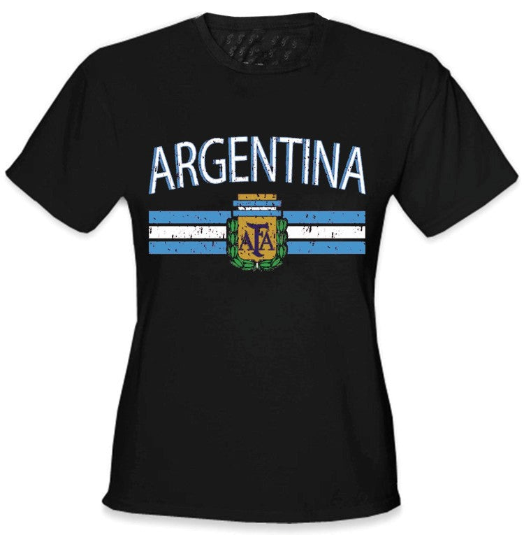 Argentina Vintage Flag International Girls T-Shirt Black