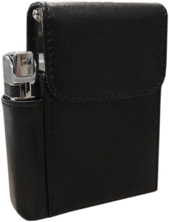 Automatic Rising Cigarette Case with Lighter Holder Black Front View