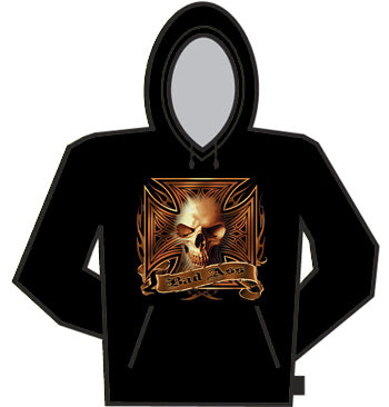 Bad Ass Flaming Skull and Cross Hoodie