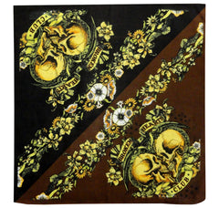 Bandanna - 22x22 Inch Broken Hearts Floral Skulls Bandanna (Black/Brown)