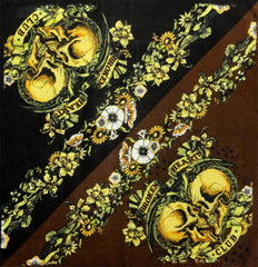 Bandanna - 22x22 Inch Broken Hearts Floral Skulls Bandanna (Black/Brown)