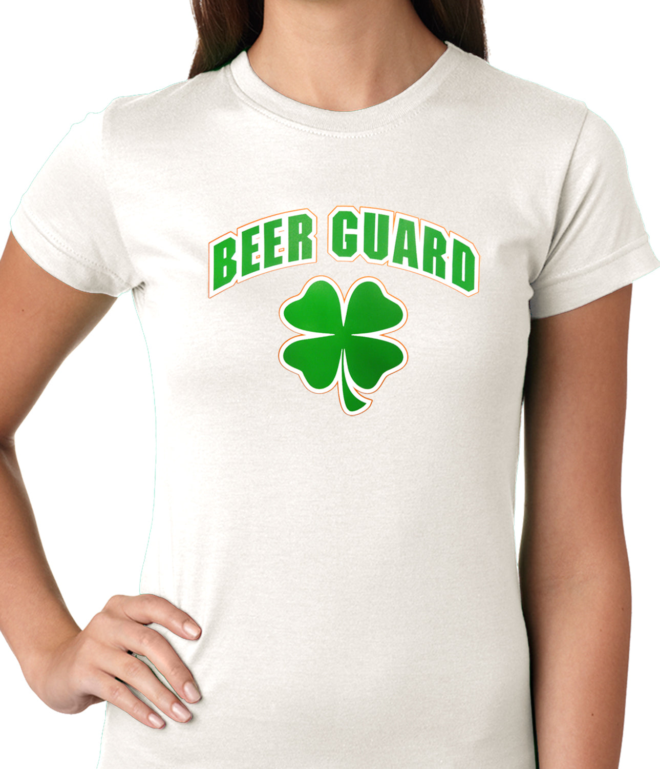Beer Guard Irish Shamrock St. Patrick's Day Girls T-shirt White
