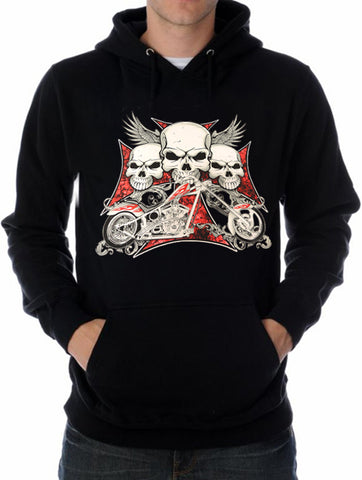 Biker Hoodie - "Flying Skulls of Death" Motorcycle Sweatshirt (Black)