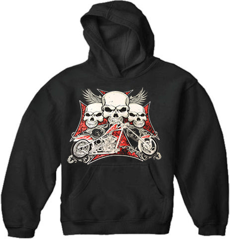 Biker Hoodie - "Flying Skulls of Death" Motorcycle Sweatshirt (Black)