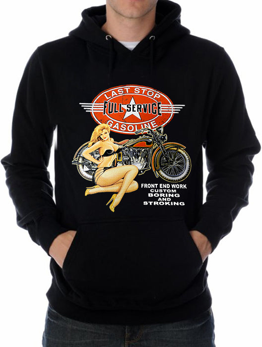  Biker SweatShirts - "Last Stop Full Service " Biker Hoodie (Black)