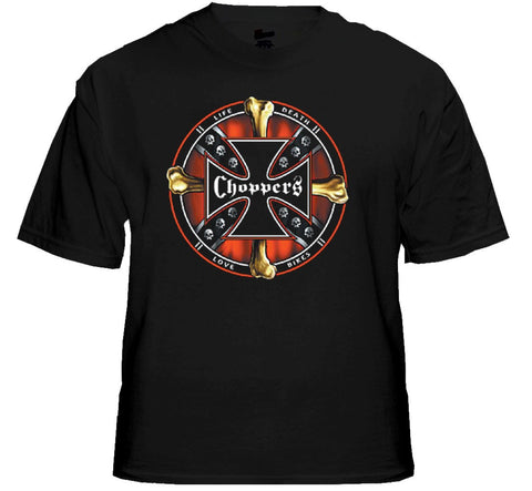 Biker T-Shirts - "Chopper Life Shield" Biker Shirt Black