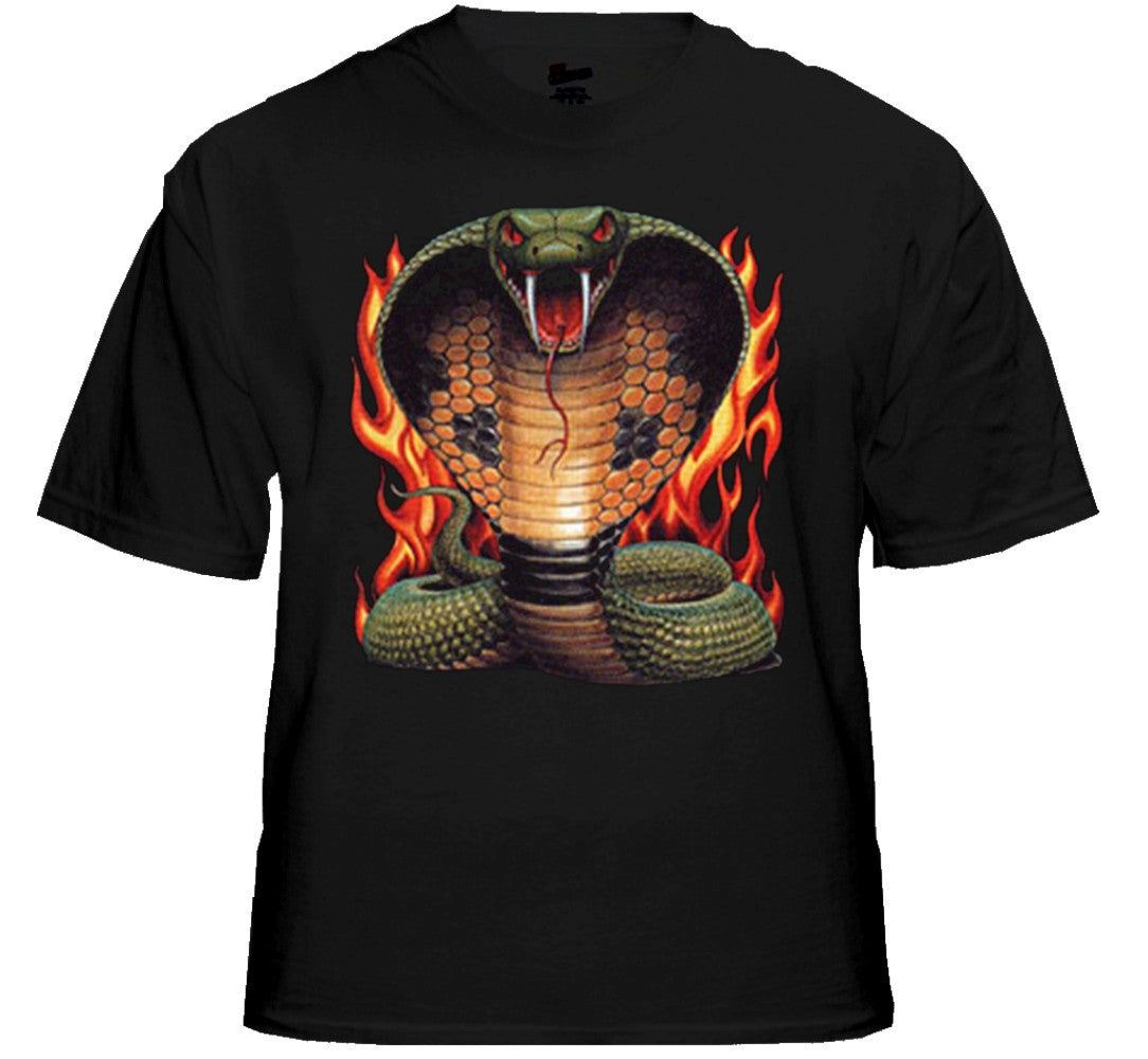 Biker T-Shirts - "Cobra in Flames" Biker Shirt Black