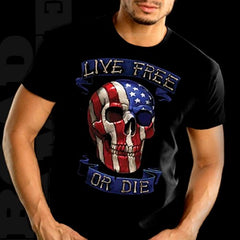 Biker T-Shirts - "Live Free or Die American Biker" Biker Shirt Man