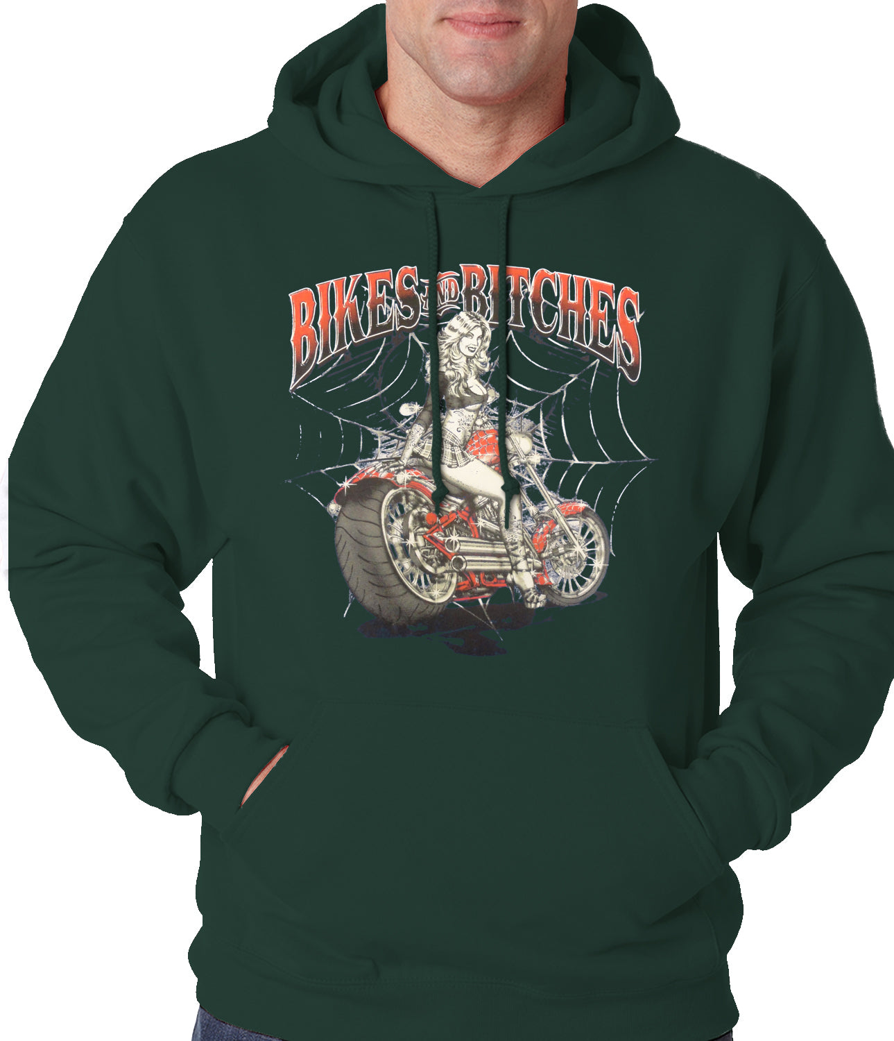 Bikes and B*tches Biker Adult Hoodie Forest Green