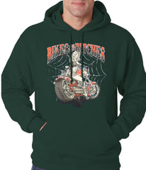 Bikes and B*tches Biker Adult Hoodie Forest Green