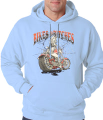 Bikes and B*tches Biker Adult Hoodie Light Blue
