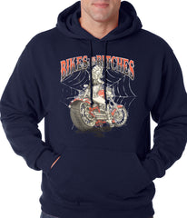Bikes and B*tches Biker Adult Hoodie Navy Blue