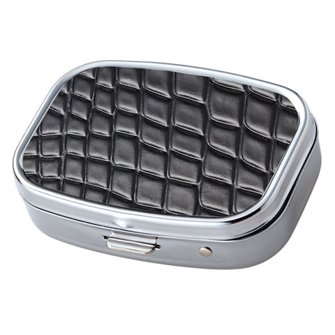 Black Croc Pattern with Mirror Iron Chrome Plated Rectangular 2 Compartment Pill Box