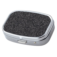 Black Glitter Pattern with Mirror Iron Chrome Plated Rectangular 2 Compartment Pill Box