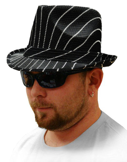 Black Pin-Striped Fedora Hat
