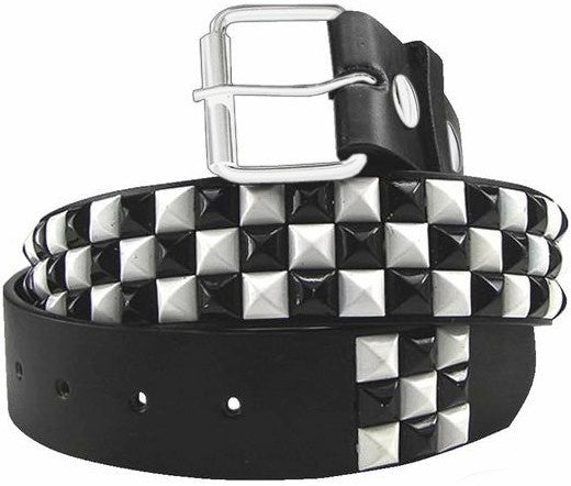 Black & White Checkerboard Pyramid Studded Leather Belt