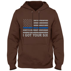 Blue Line American Flag - I Got Your Six - Blue Lives Matter Adult Hoodie