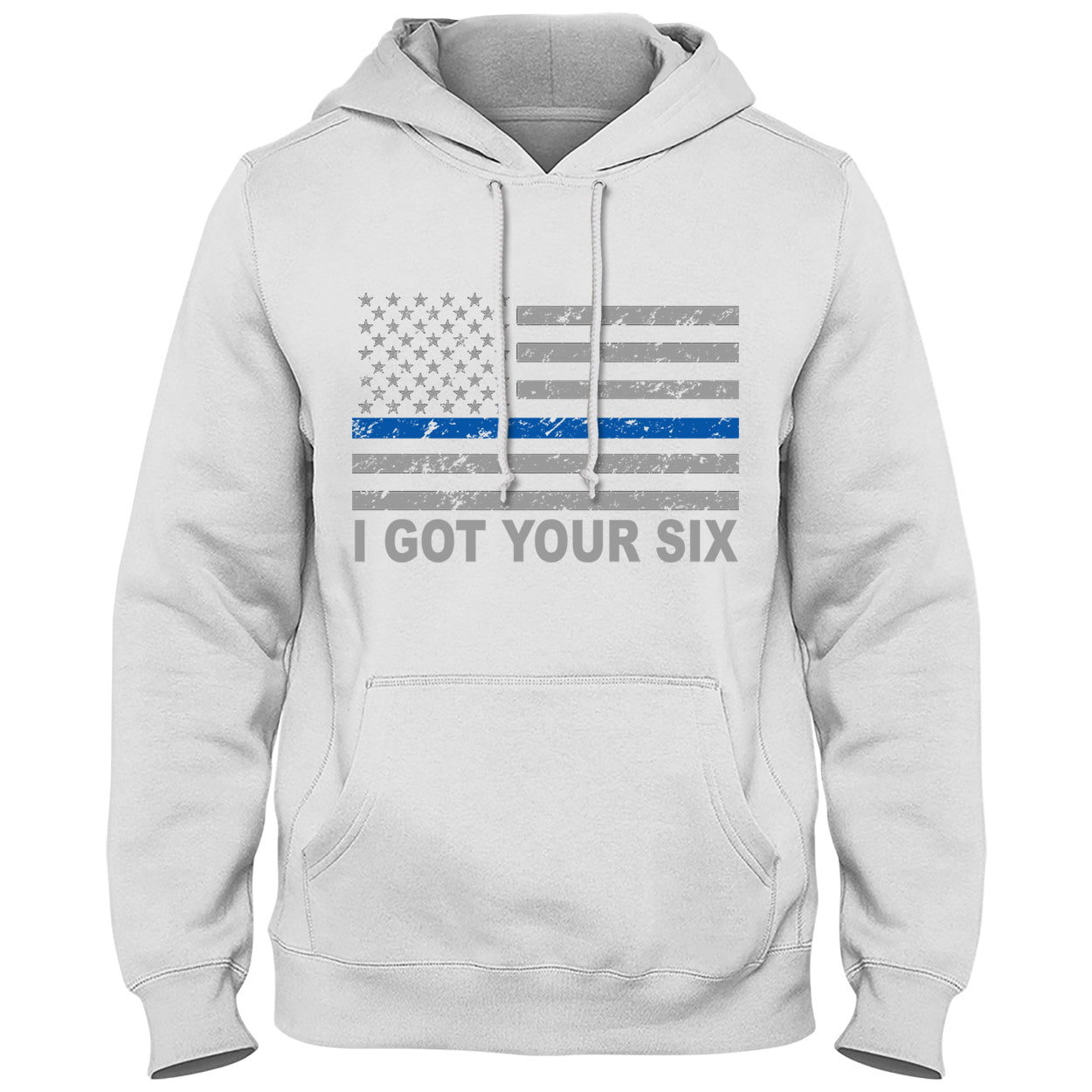 Blue Line American Flag - I Got Your Six - Blue Lives Matter Adult Hoodie