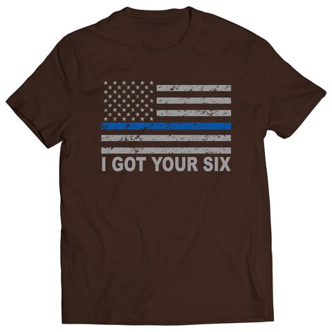 Blue Line American Flag - I Got Your Six - Blue Lives Matter Mens T-shirt