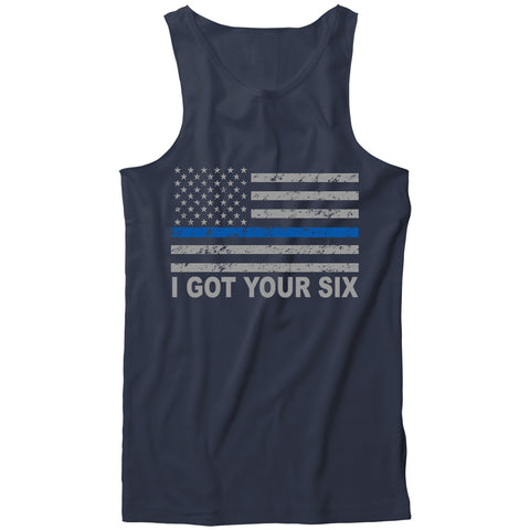 Blue Line American Flag - I Got Your Six - Blue Lives Matter Tank Top