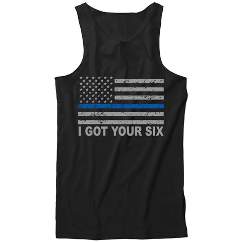 Blue Line American Flag - I Got Your Six - Blue Lives Matter Tank Top
