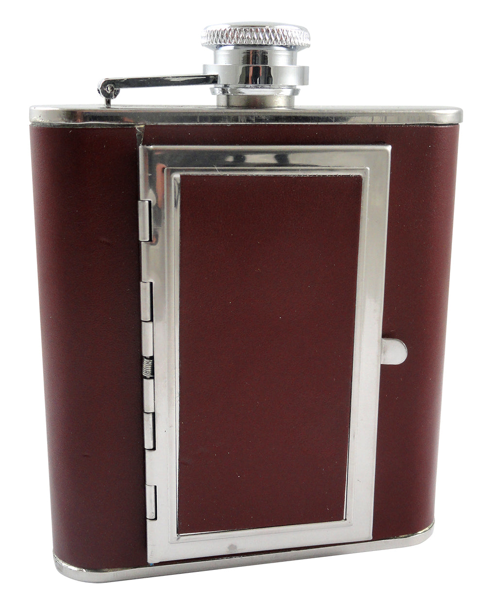 Brown 5 oz. Flask with Built in Cigarette Case (For Regular Size Cigarettes)