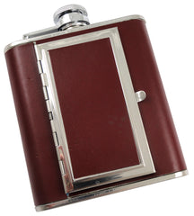 Flask with Built in Cigarette Case (Brown, 5oz) (For Regular Size Cigarettes)
