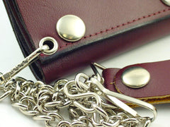4" Brown Tri-Fold Leather Chain Wallet