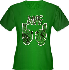 Cartoon Hands Dope Pot Leaf Pattern Girl's T-Shirt