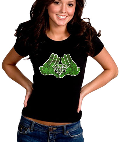  Cartoon Hands Pot Leaf Diamond Girl's T-Shirt