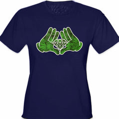 Cartoon Hands Pot Leaf Diamond Girl's T-Shirt