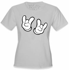 Cartoon Hands Rock On Girl's T-Shirt