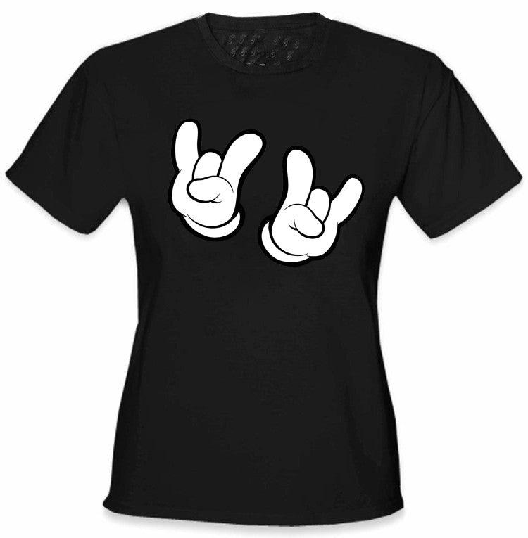 Cartoon Hands Rock On Girl's T-Shirt