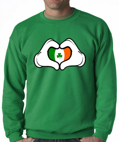 Cartoon Heart Hands Irish Flag Adult Crewneck