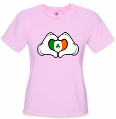 Cartoon Heart Hands Irish Flag Girl's T-Shirt Light Pink